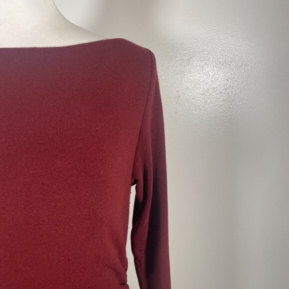 OGLmove Top Womens Large Red Built in-Bra Stretch Knit Boat Neck Long Sleeve - Picture 4 of 16